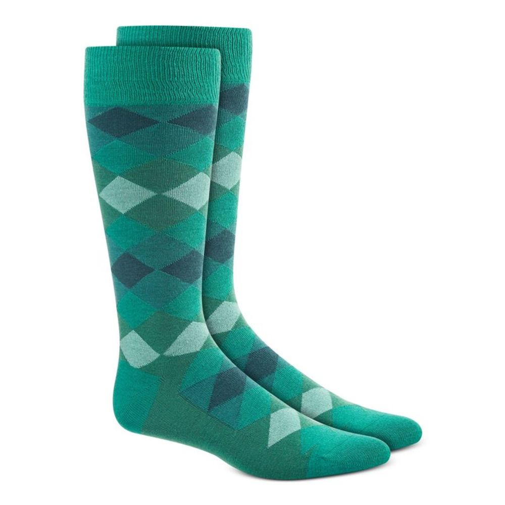 ALFATECH BY ALFANI Mens Green Argyle Dress Crew Socks 10-13